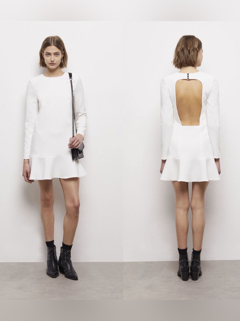 NWT The Kooples Open Back Ruffle Long Sleeve Mini Dress